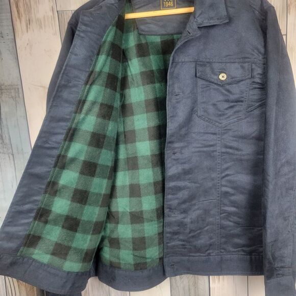 VTG 1946 Faux Suade Fleece Lined Navy Blue Trucker Jacket size XL - Picture 6 of 8